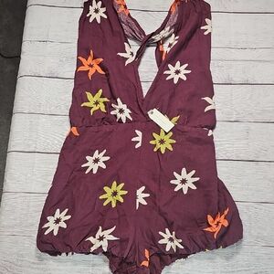 Anthropologie Sm Floral Romper - Purple/maroon, Orange, and Green